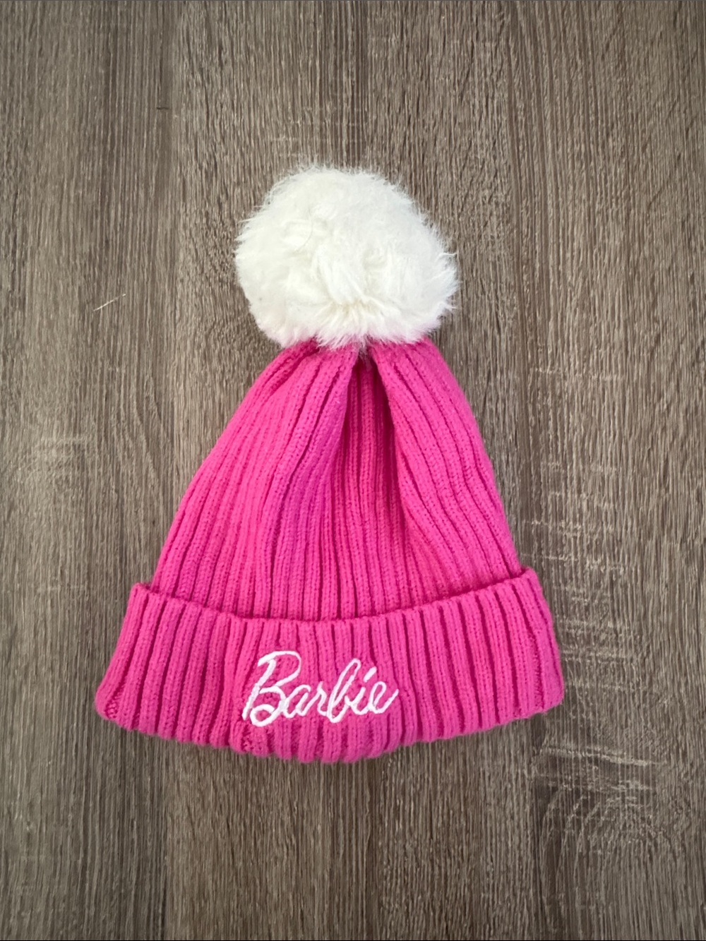 Barbie Hot Pink Knit Beanie with White Pom